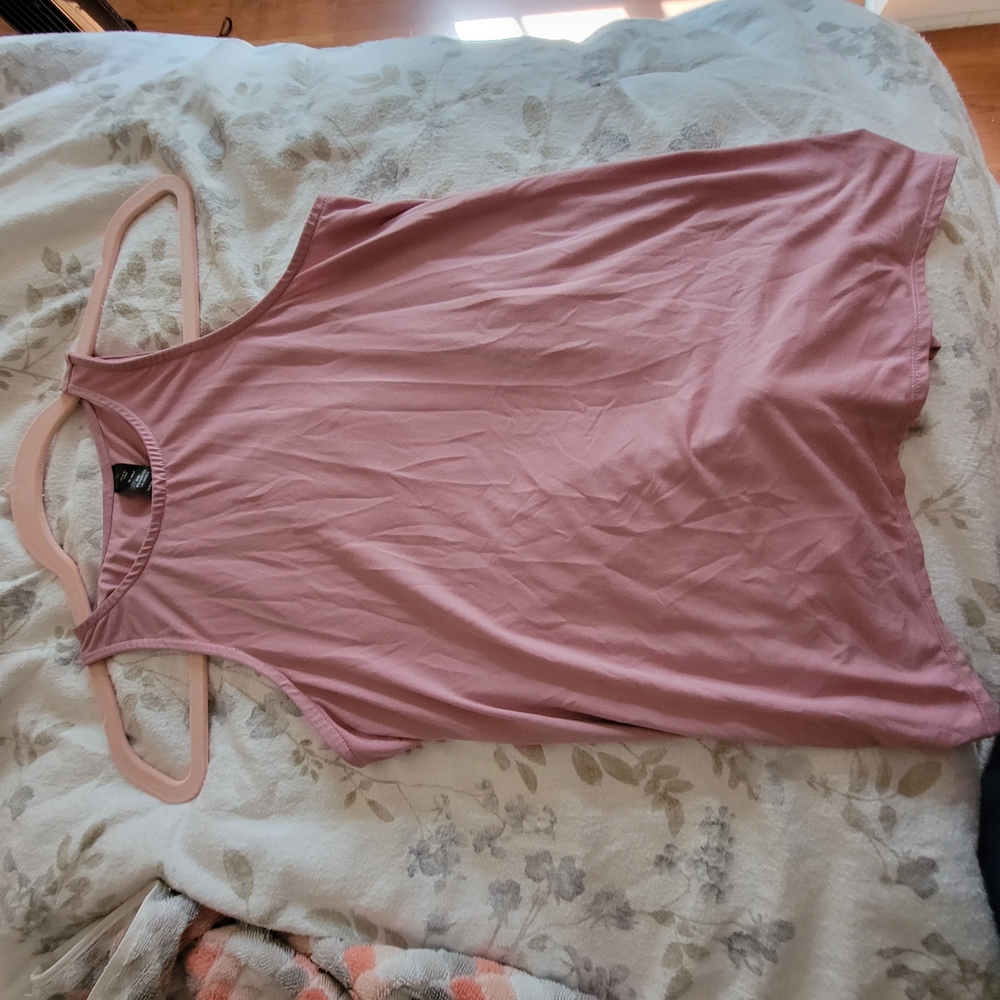 Pink Ribbed Sleeveless Muscle Tee